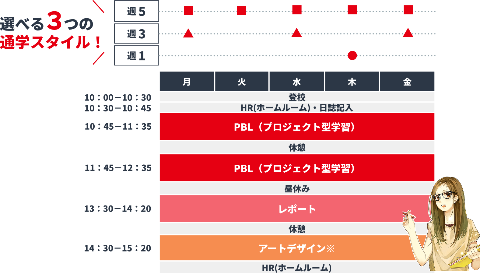 選べる3つの通学スタイル